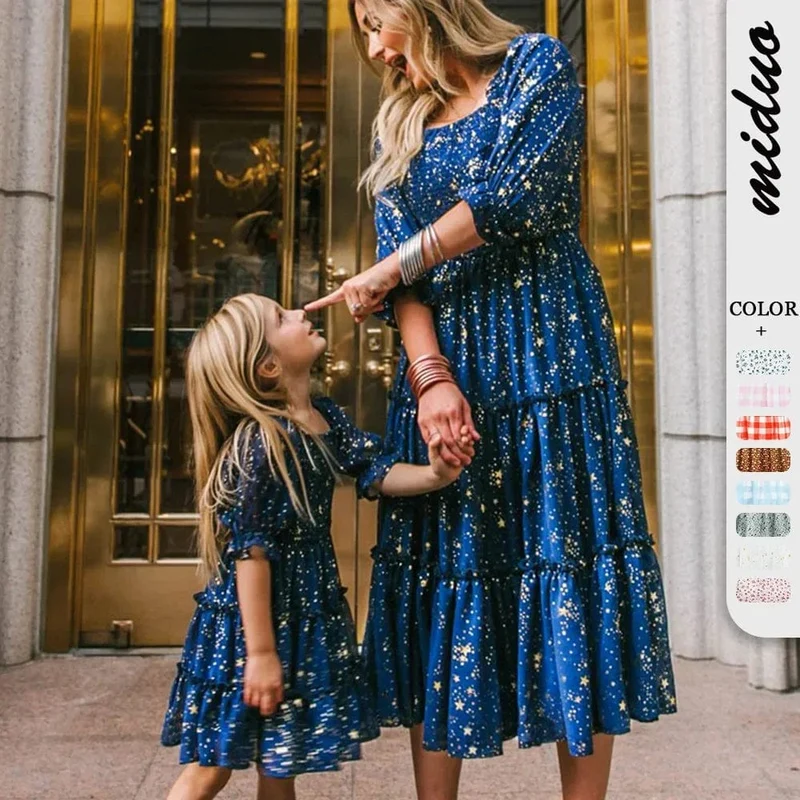 Vintage Sterne Kleid Mutter Tochter