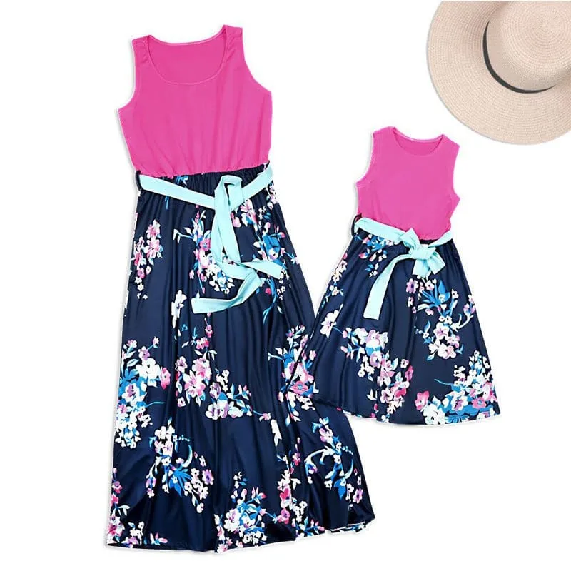 Langes Kleid Blau Und Rosa