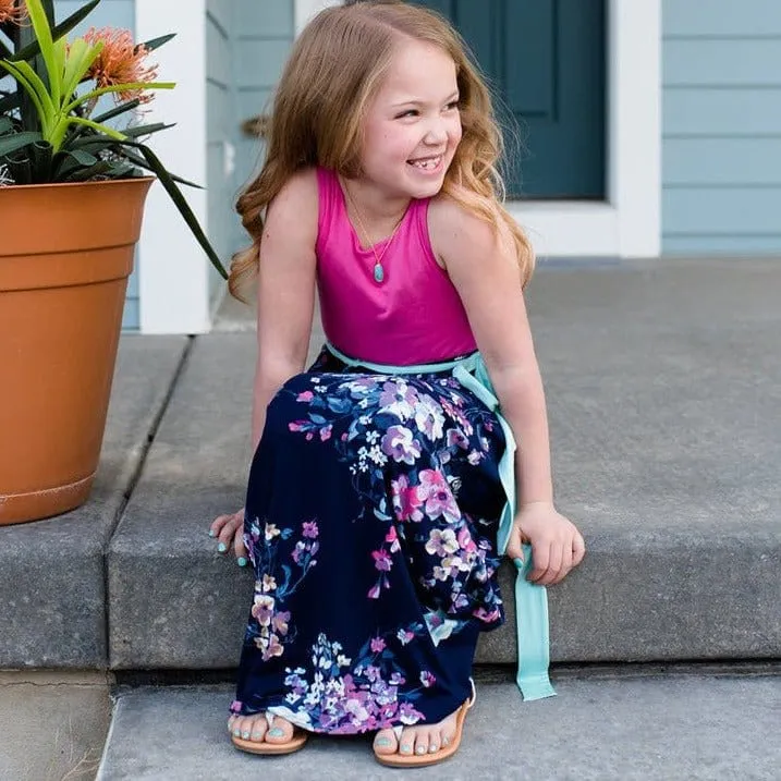 Langes Kleid Blau Und Rosa