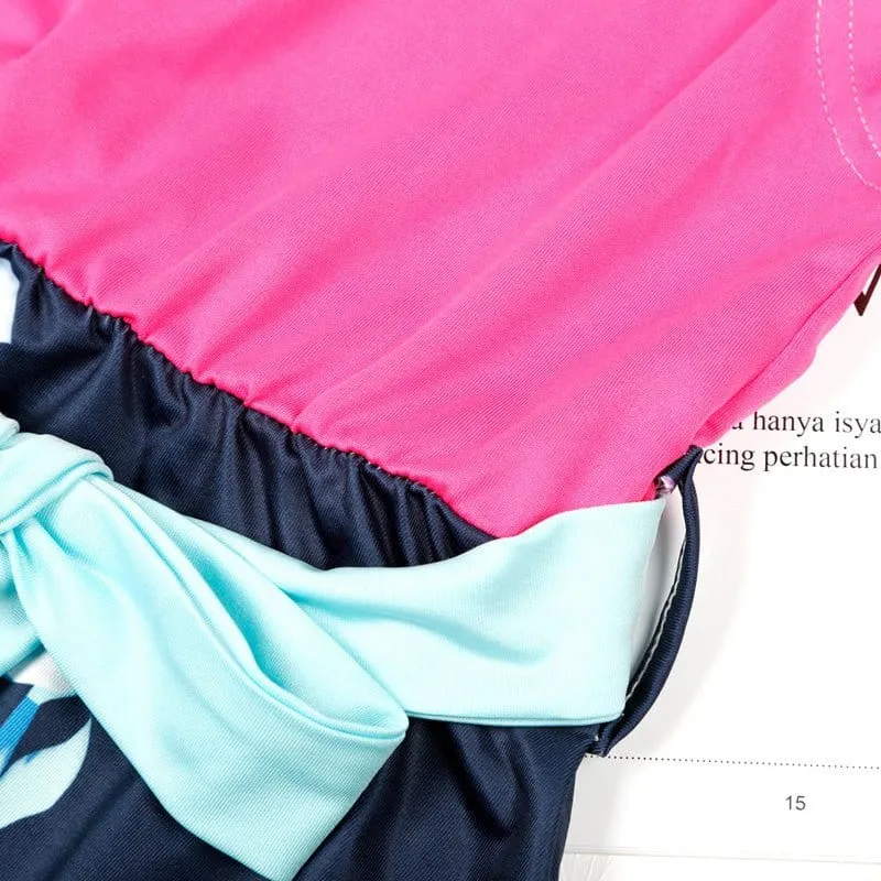 Langes Kleid Blau Und Rosa