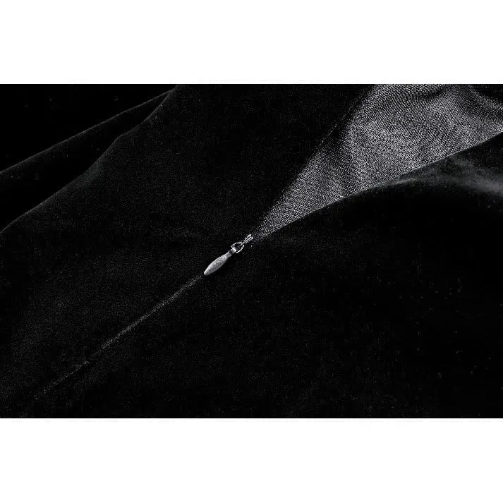 Gothic-Kleid für Damen aus Samt mit Kreuzdekor und Jacquard-Einsätzen, langärmelig