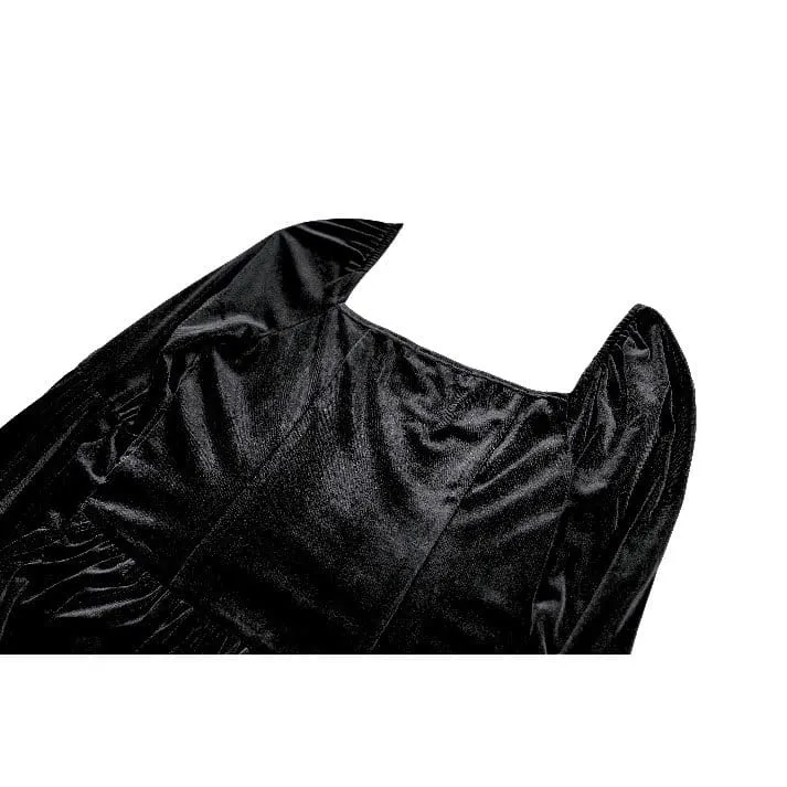 Schwarzes Gothic-Maxikleid mit Schnürung, Rüschen und ausgestellten Ärmeln für Damen – ideal als Hochzeitskleid