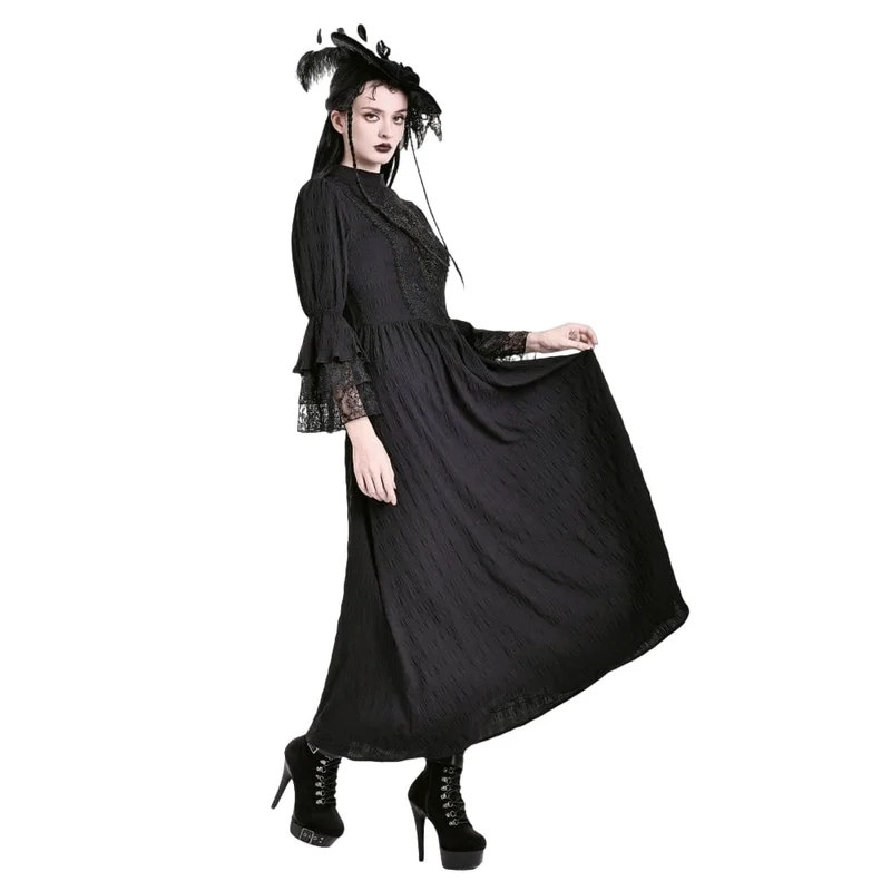 Gothic-Maxikleid mit Stehkragen, Guipure-Spitze und Glockenärmeln für Damen, Hochzeitskleid