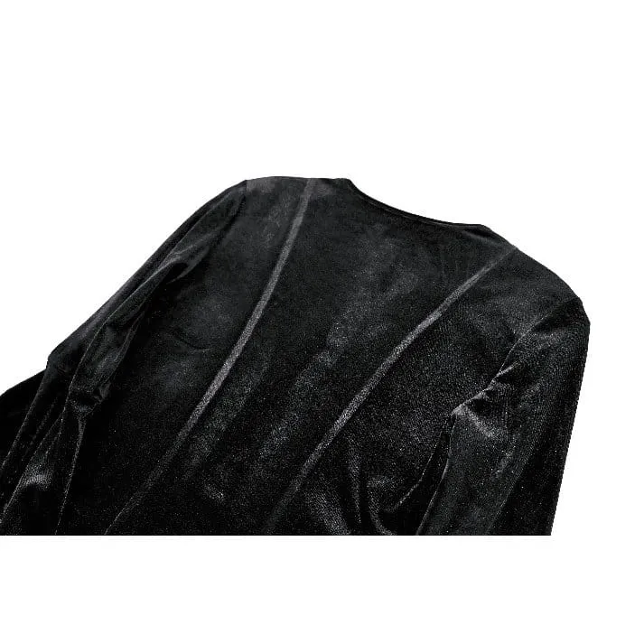 Gothic-Maxikleid aus Samt mit Applikationen, V-Ausschnitt und ausgestellten Ärmeln für Damen – Hochzeitskleid
