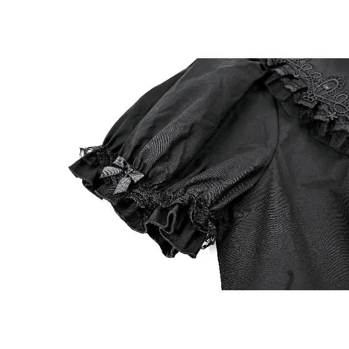 Gothic-Bluse für Damen mit Rüschen, Peter-Pan-Kragen, Puffärmeln und kurzen Ärmeln