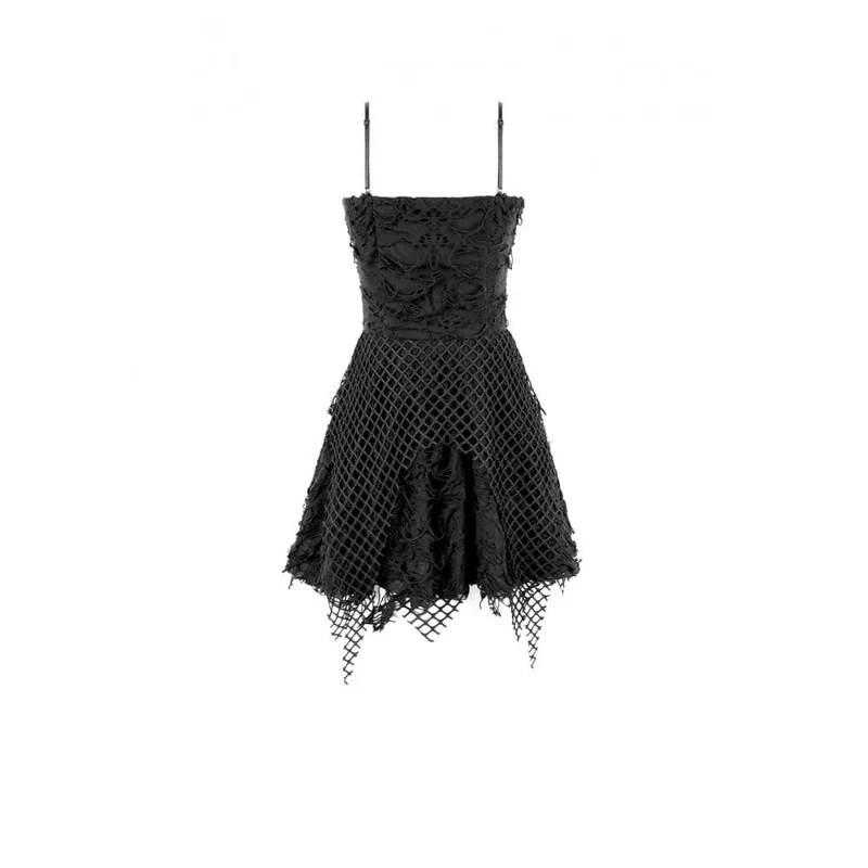 Punk-Kleid im Used-Look mit Kettenreißverschluss für Damen, Abschlusskleid