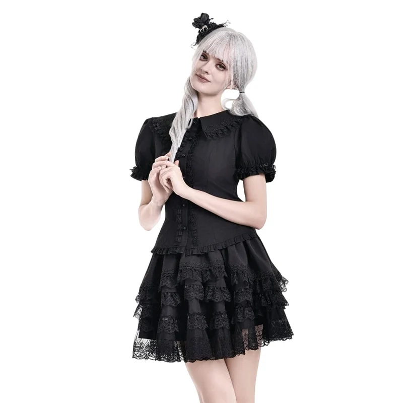 Gothic-Minirock für Damen mit mehrlagiger Spitze und Rüschenbesatz