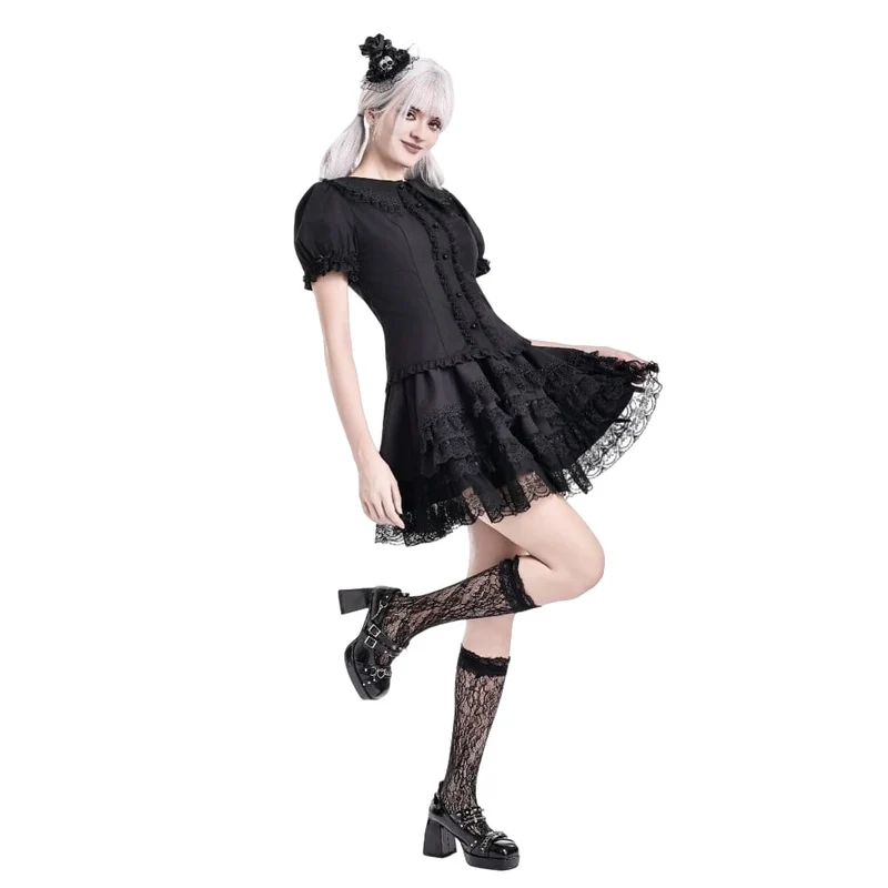 Gothic-Minirock für Damen mit mehrlagiger Spitze und Rüschenbesatz