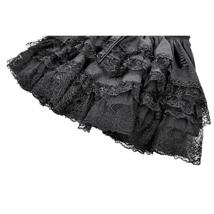 Gothic-Minirock für Damen mit mehrlagiger Spitze und Rüschenbesatz