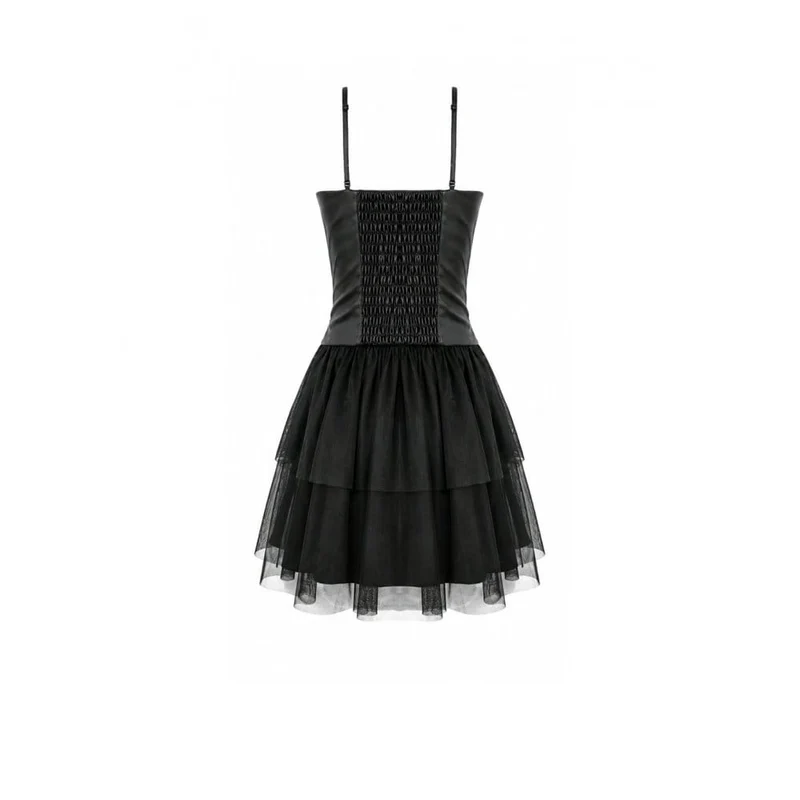 Gothic-Kleid für Damen mit Fledermausflügel-Schnitt, Schnürung und mehrlagigem Mesh-Saum, Abschlusskleid