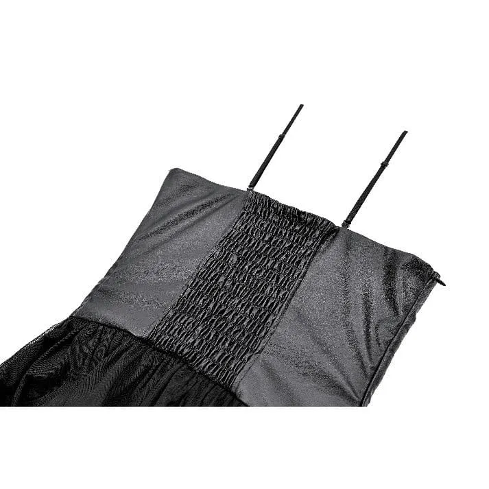 Gothic-Kleid für Damen mit Fledermausflügel-Schnitt, Schnürung und mehrlagigem Mesh-Saum, Abschlusskleid
