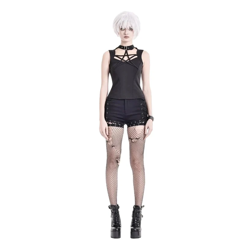 Punk-Shorts für Damen mit Ösen, Schnürung und Cut-outs