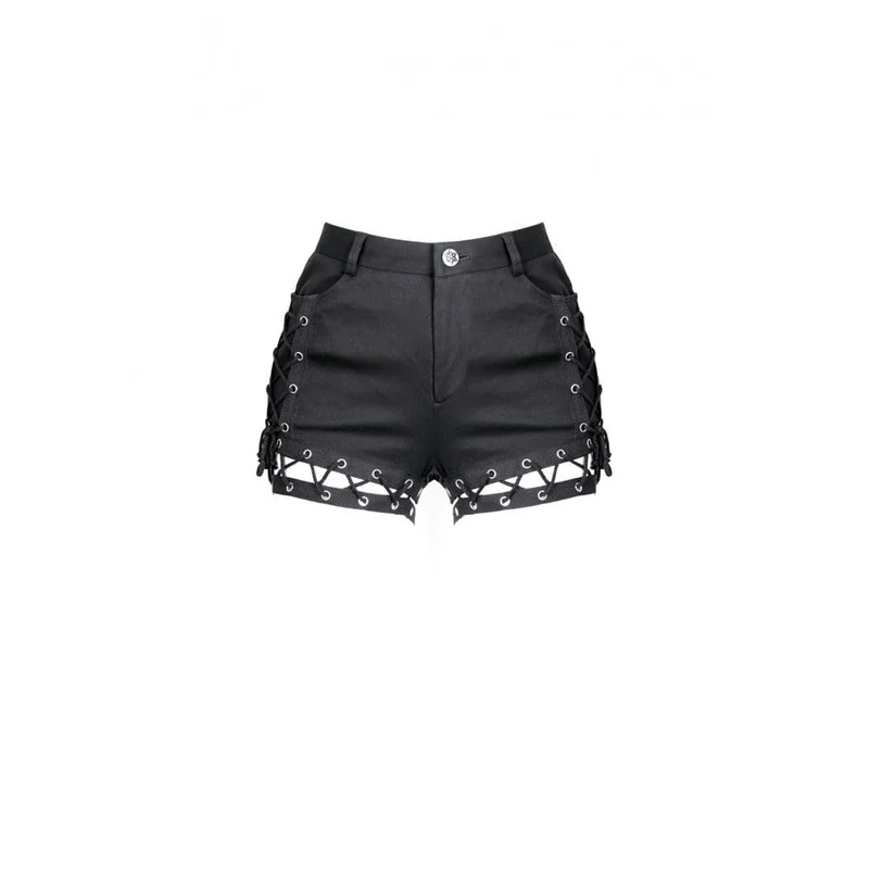 Punk-Shorts für Damen mit Ösen, Schnürung und Cut-outs
