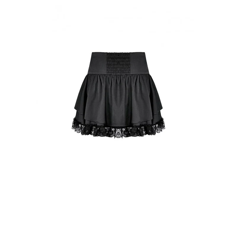Punk-Minirock für Damen mit Schnürung, floralem Spitzen-Patchwork und Applikationen in Form eines bösen Blicks und Tentakeln