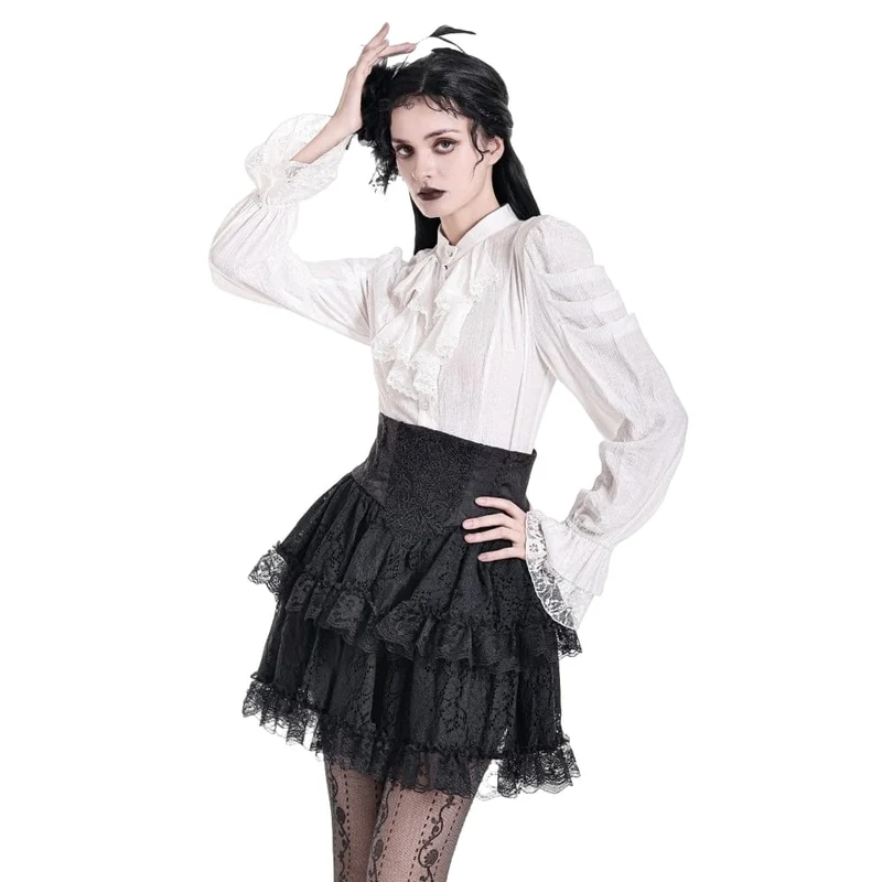 Gothic-Minirock für Damen mit Spitzenapplikationen, Rüschen und hohem Bund