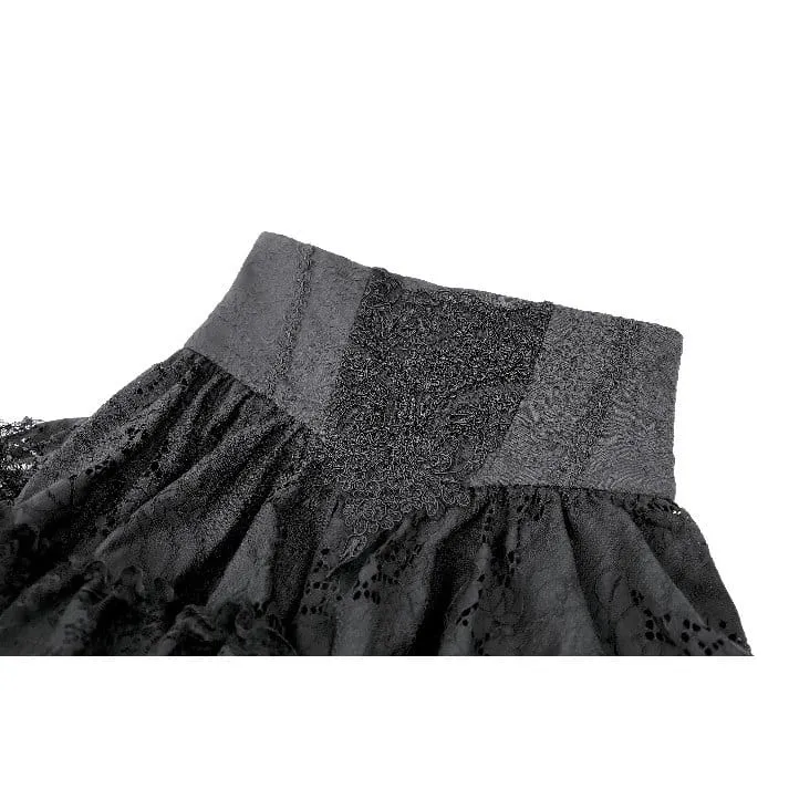 Gothic-Minirock für Damen mit Spitzenapplikationen, Rüschen und hohem Bund