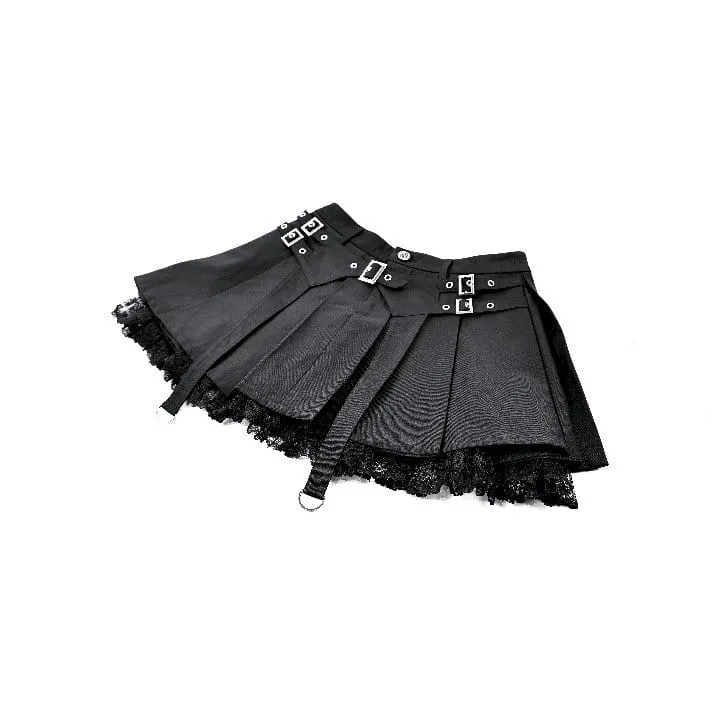 Damen-Punk-Rock mit Spitzen-Patchwork, Schnallenriemen und Falten