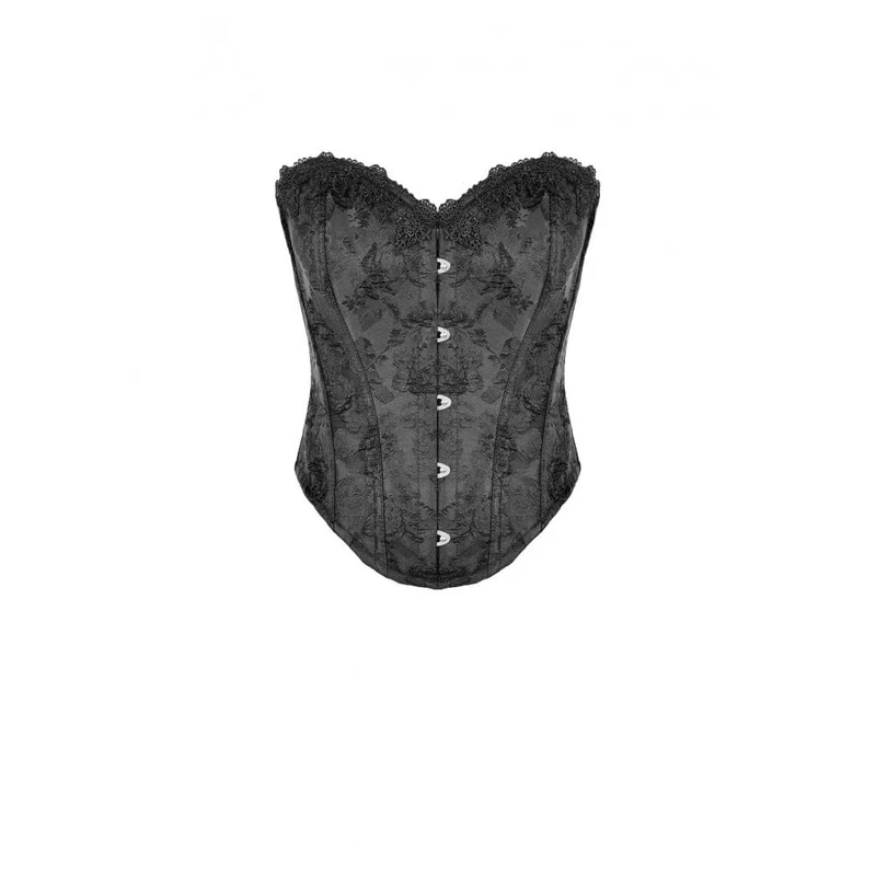 Schwarzes Gothic-Schnürkorsett aus Jacquard-Stoff mit Überbrustumfang für Damen