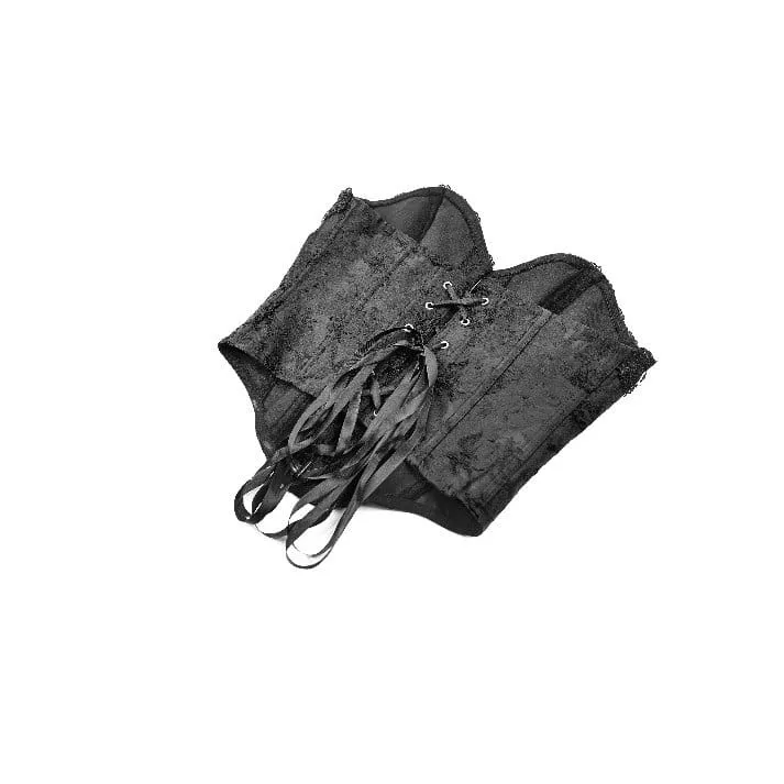 Schwarzes Gothic-Schnürkorsett aus Jacquard-Stoff mit Überbrustumfang für Damen
