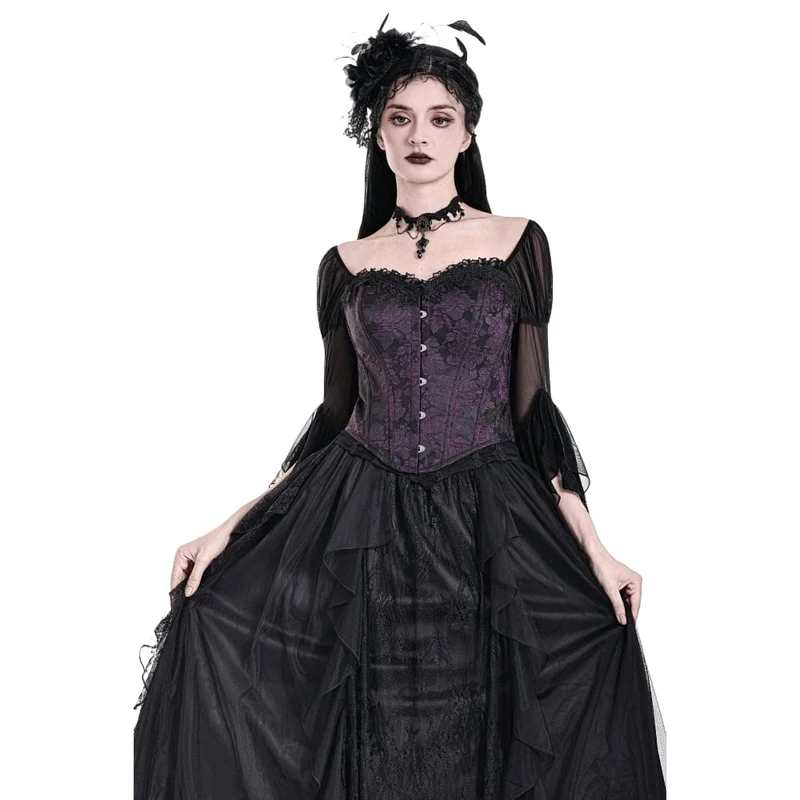 Gothic-Schnürkorsett für Damen, Jacquard-Overbust-Korsett, Lila