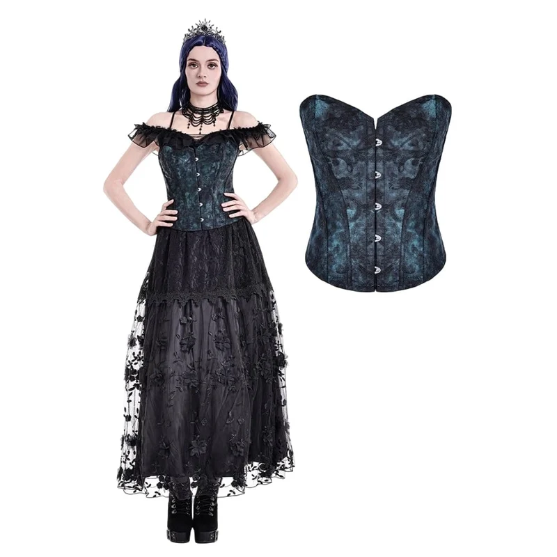 Gothic-Vintage-Jacquard-Schnürkorsett für Damen mit Überbrustumfang