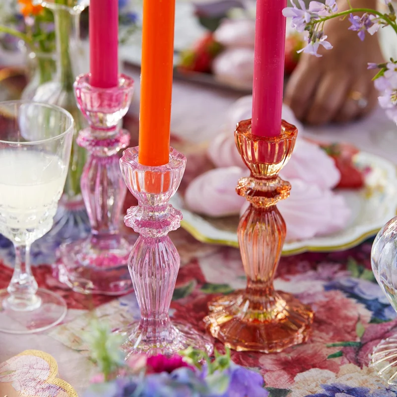 Stabkerzenständer Glas Rosa