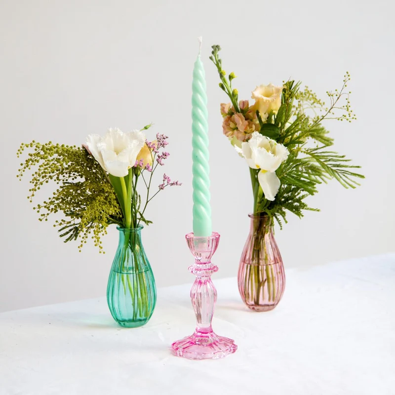 Stabkerzenständer Glas Rosa