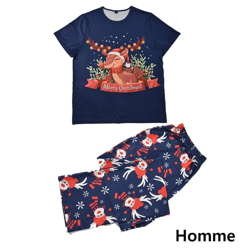 Weihnachtspyjama Blau und Rot (Familie/Hund)