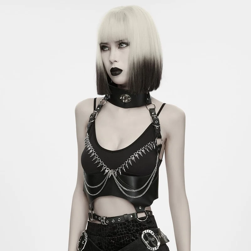 Gothic-Halsband mit Schnallenriemen und Kette für Damen