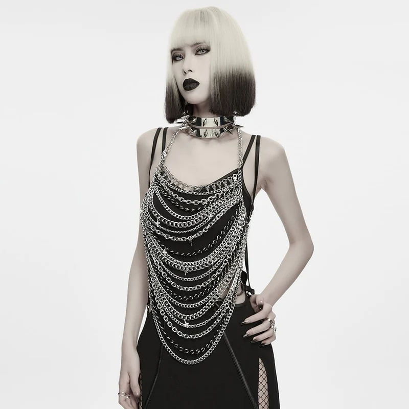 Gothic-Körpergeschirr für Damen mit mehrlagiger Kette und gekreuztem Neckholder