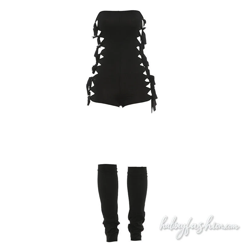 Cut out self tie backless tube romper