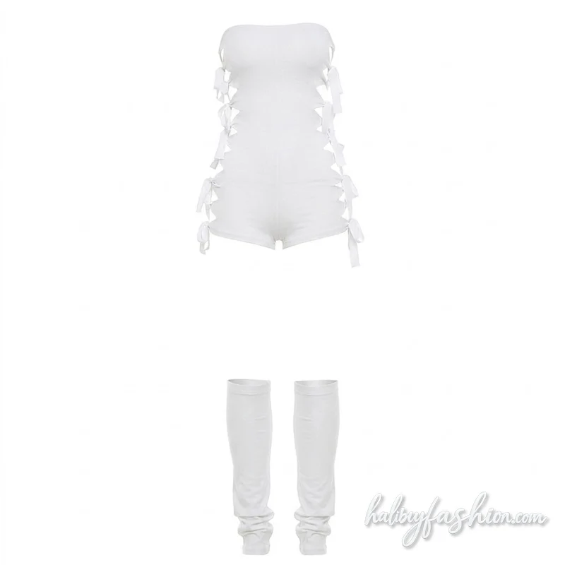 Cut out self tie backless tube romper