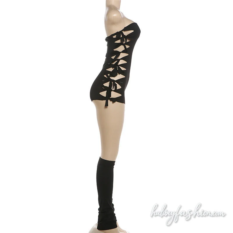 Cut out self tie backless tube romper