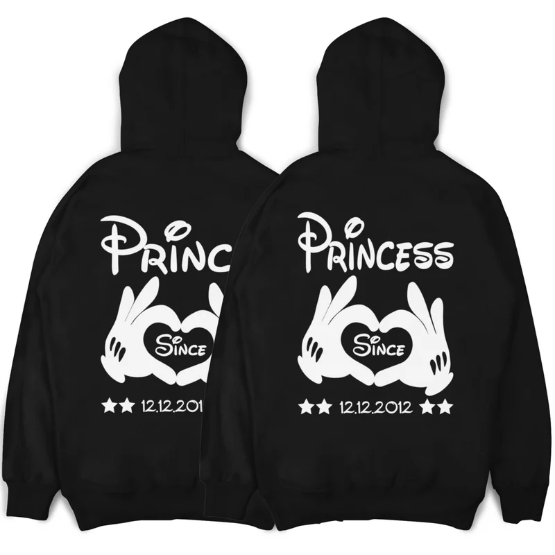 Prince Princess Pullover im Set Pärchen Hoodies Wunschdatum 2 Stück