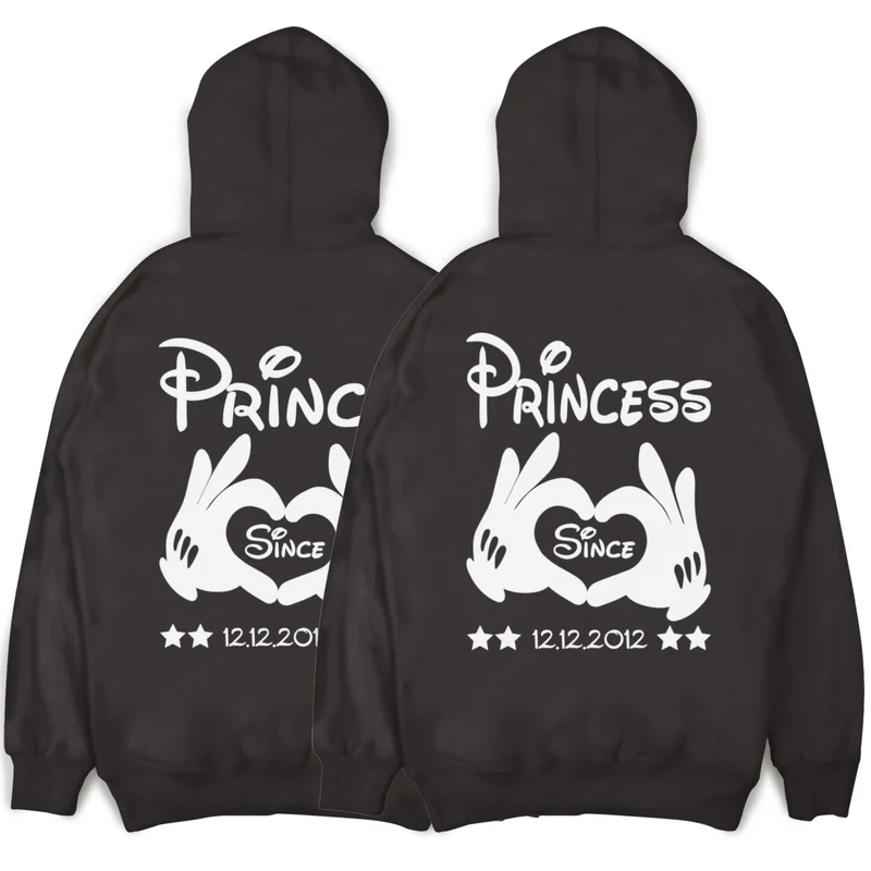 Prince Princess Pullover im Set Pärchen Hoodies Wunschdatum 2 Stück