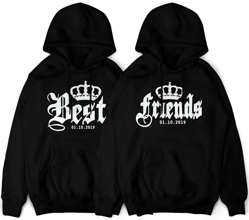 BEST FRIENDS Hoodies mit Wunschdatum und Krone im SET Beste Freunde Pullover