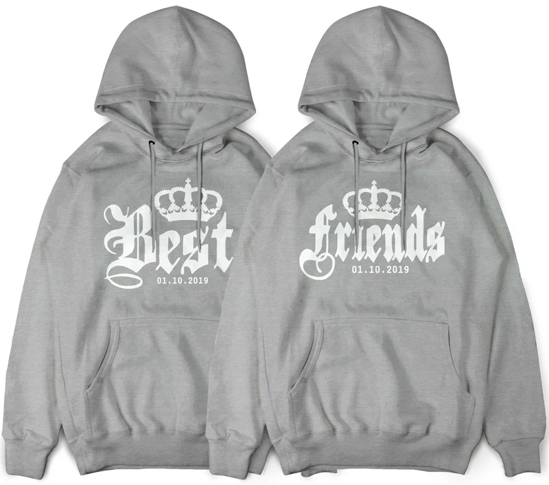 BEST FRIENDS Hoodies mit Wunschdatum und Krone im SET Beste Freunde Pullover