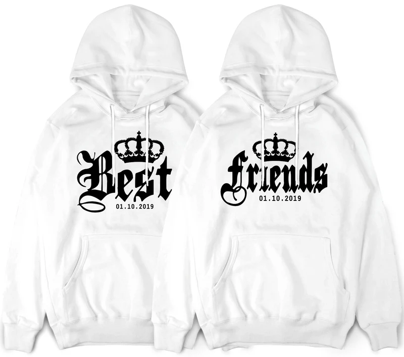 BEST FRIENDS Hoodies mit Wunschdatum und Krone im SET Beste Freunde Pullover