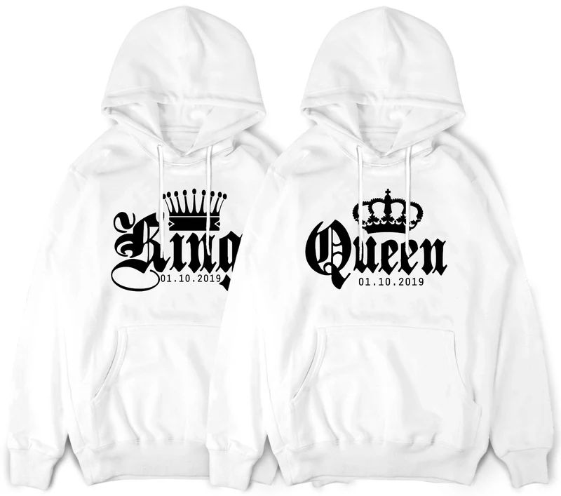 KING & QUEEN Pullover mit Wunschdatum und Krone im SET 2 Stück