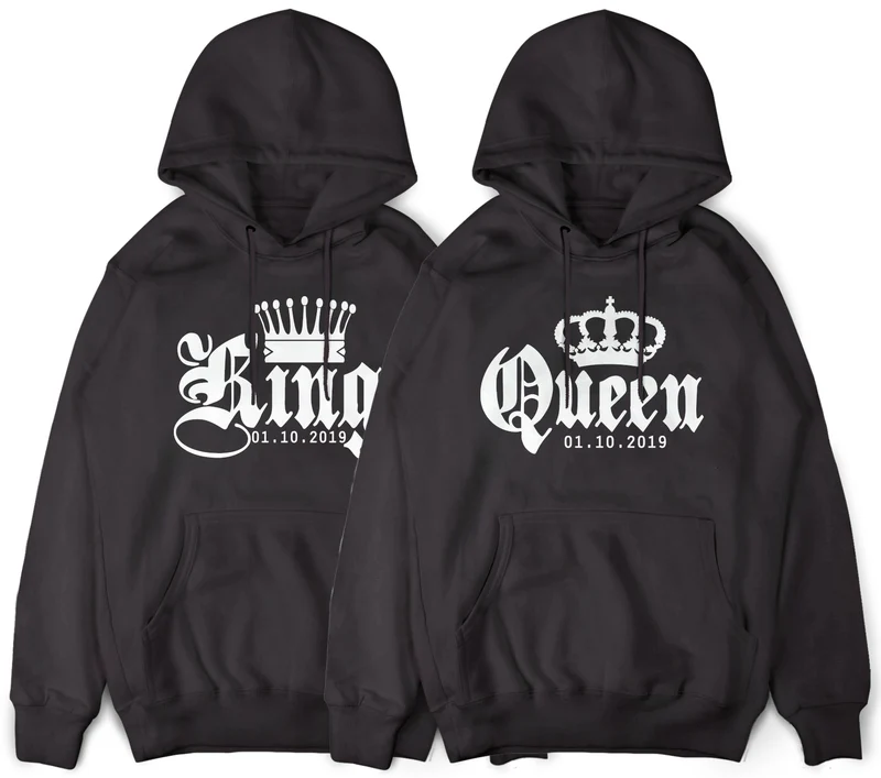 KING & QUEEN Pullover mit Wunschdatum und Krone im SET 2 Stück