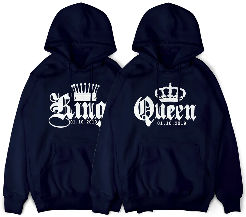 KING & QUEEN Pullover mit Wunschdatum und Krone im SET 2 Stück