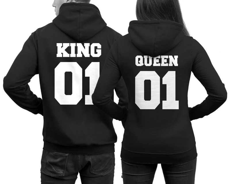 KING 01 und QUEEN 01 Pärchenpullis im SET Hoodies für Paare Wunschzahlen möglich