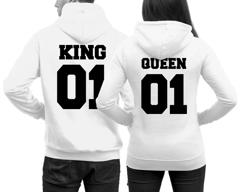 KING 01 und QUEEN 01 Pärchenpullis im SET Hoodies für Paare Wunschzahlen möglich