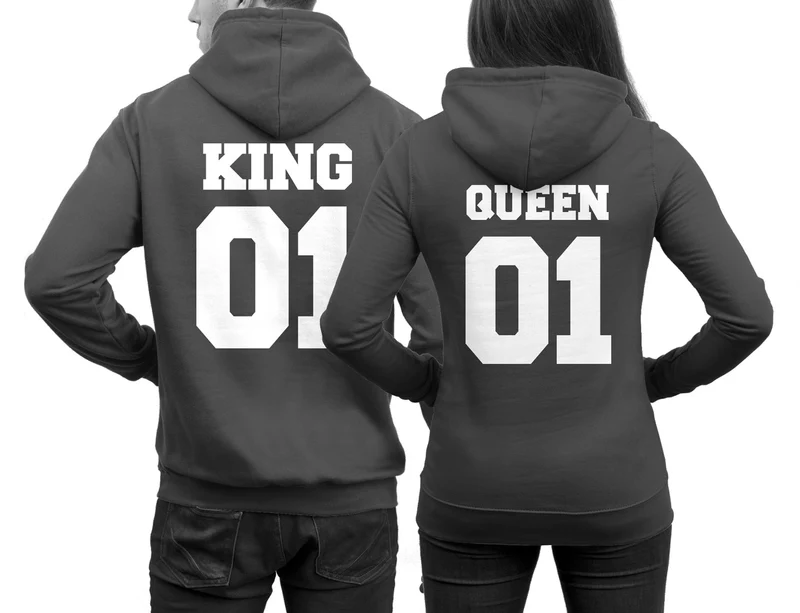 KING 01 und QUEEN 01 Pärchenpullis im SET Hoodies für Paare Wunschzahlen möglich