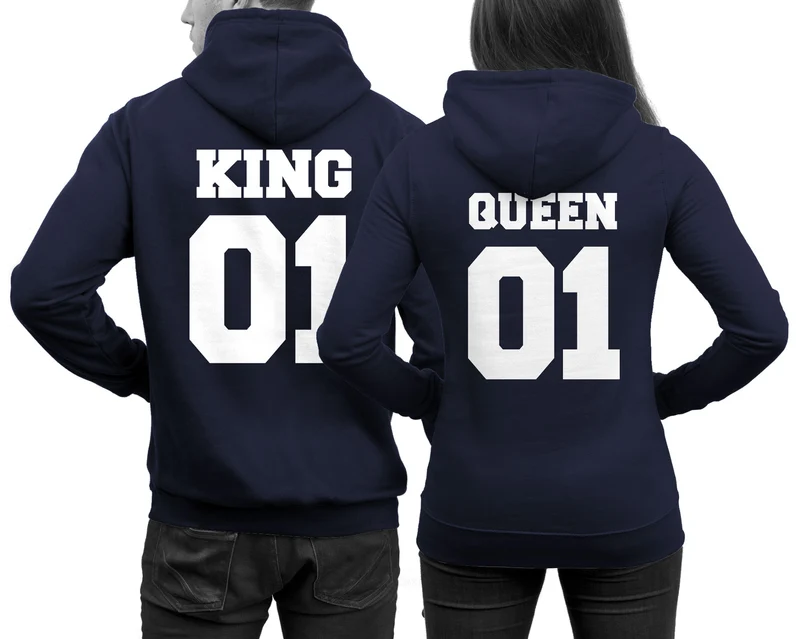 KING 01 und QUEEN 01 Pärchenpullis im SET Hoodies für Paare Wunschzahlen möglich