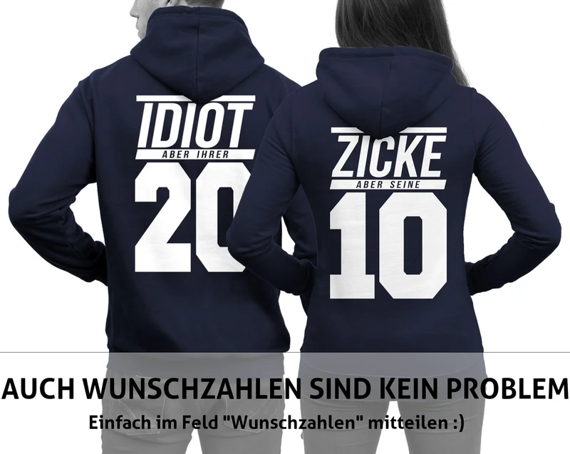 IDIOT Aber Ihrer Zicke Aber Seine #1 Hoodies im SET Pärchenpullis 2 Stück Pullover für Paare