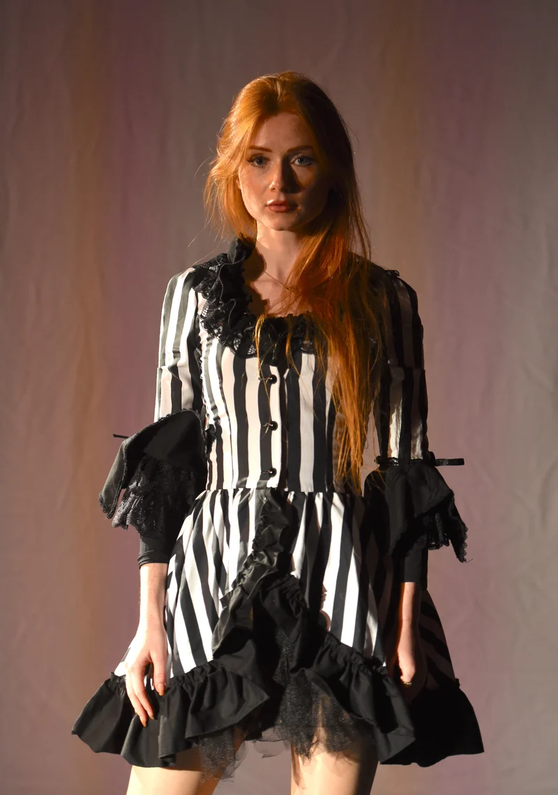 Kleid - Gestreiftes Steampunkkleid - W011