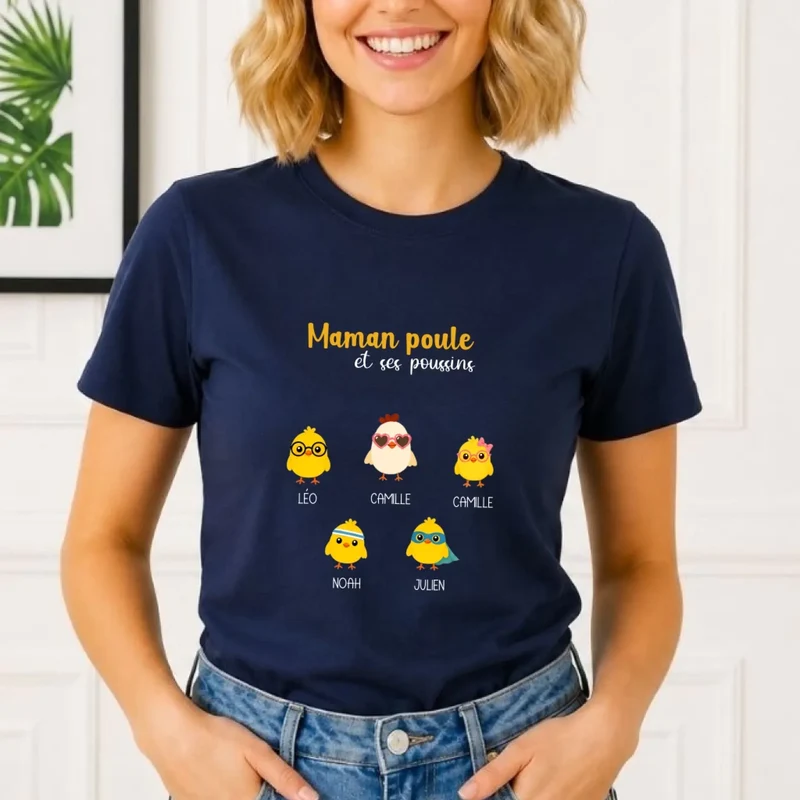 T-shirt Maman Poule Personnalisé avec prénoms