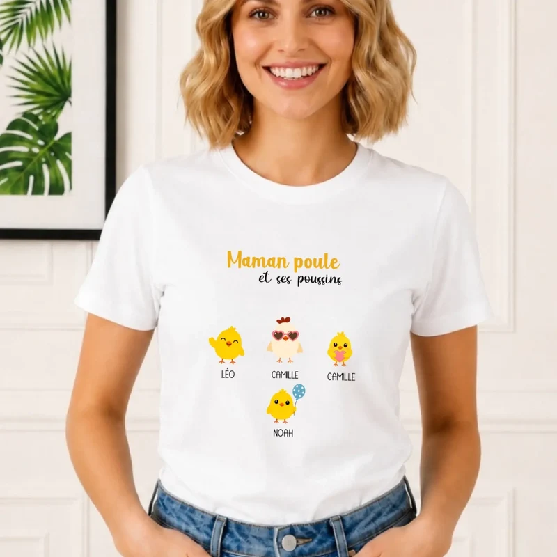 T-shirt Maman Poule Personnalisé avec prénoms