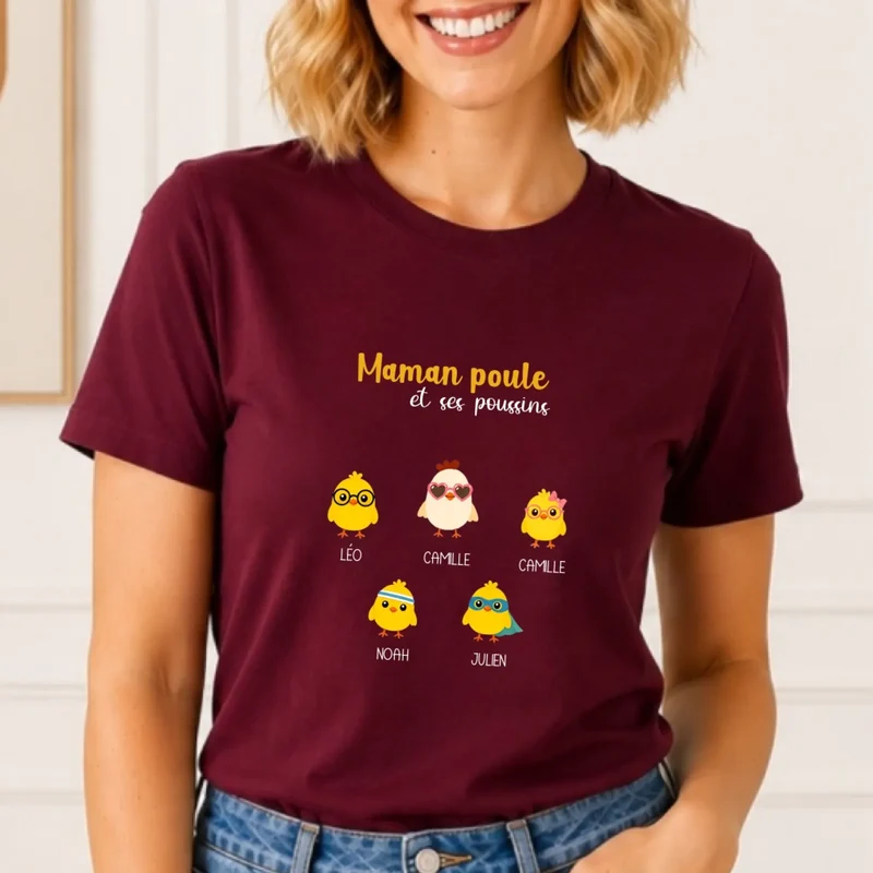 T-shirt Maman Poule Personnalisé avec prénoms